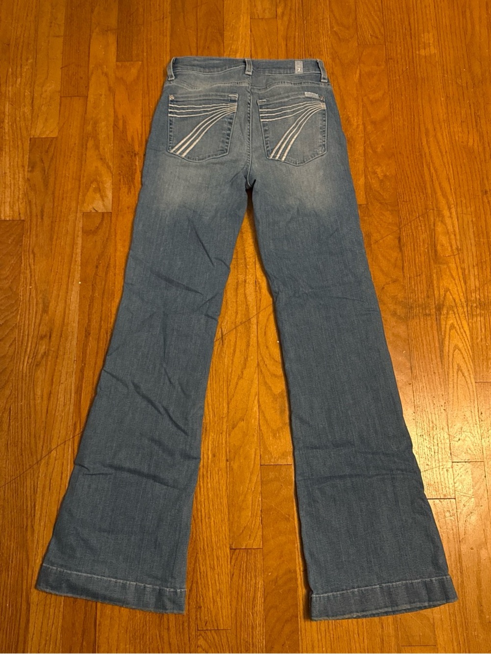 7 For All Mankind Light Blue Flare Jeans with Embroidered Back Pockets